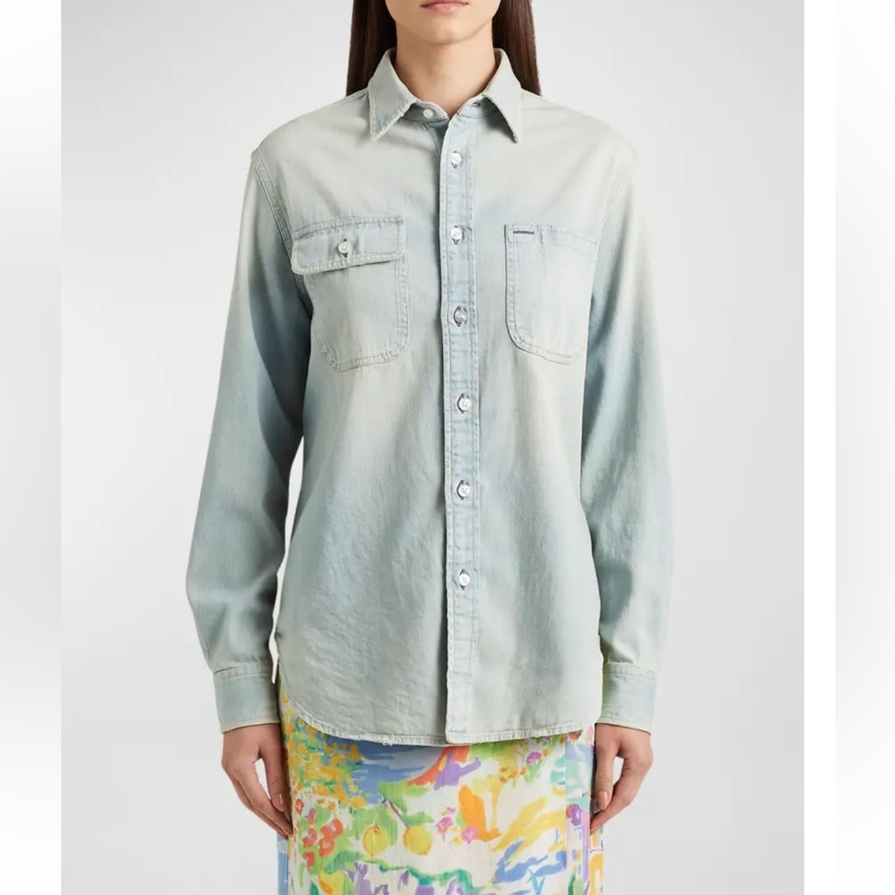 Tamia Cotton Denim Shirt Ralph Lauren Purple Label NWOT - Picture 13 of 13